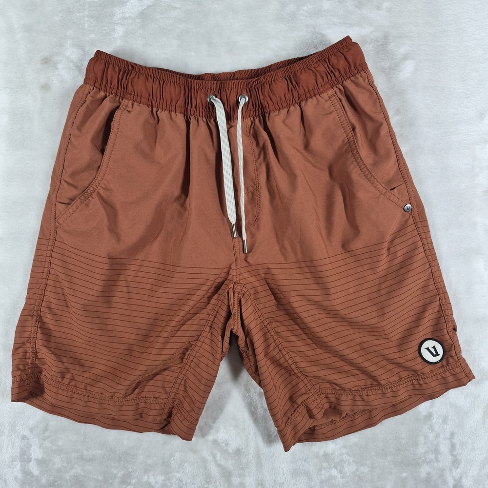 Vuori Kore Shorts Men's Small Orange 7" Inseam Striped Athletic Gym Workout V302